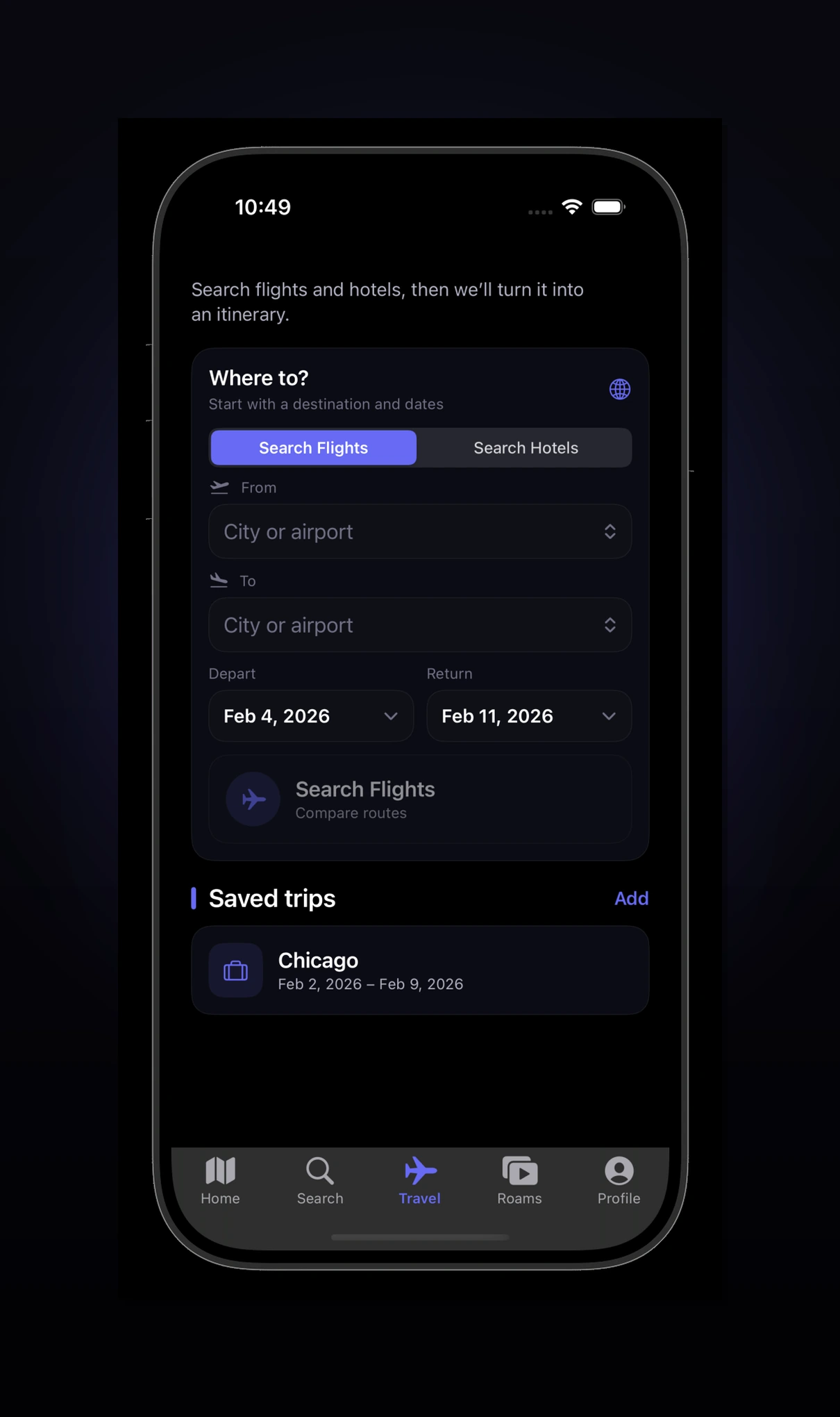 Travel planning view
