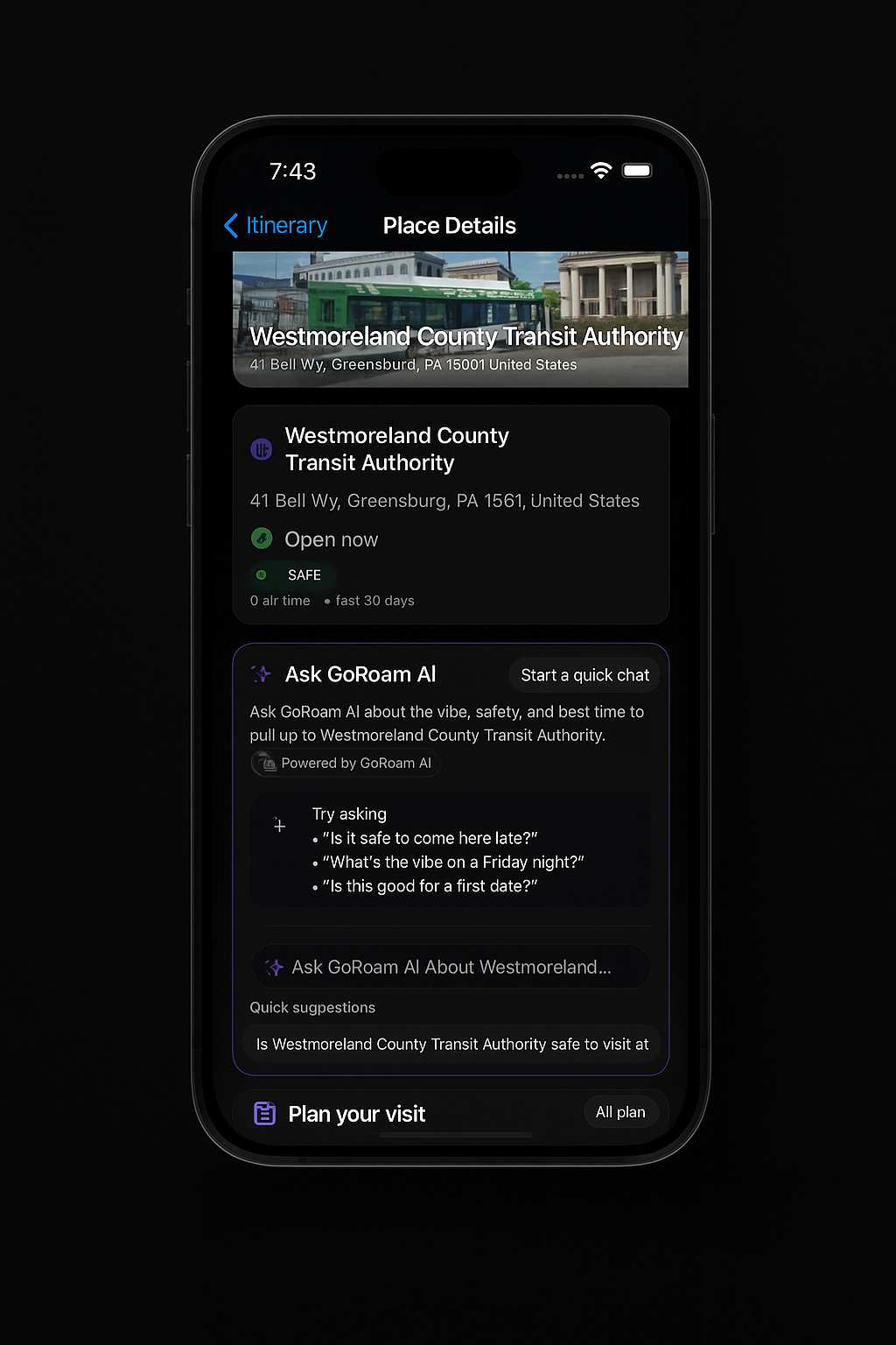 Place details screen